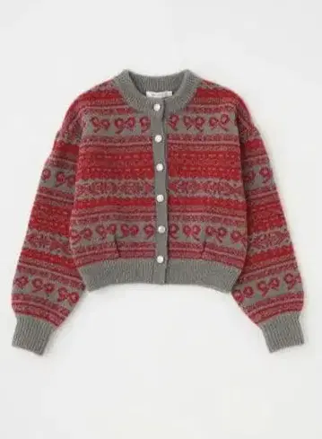 MOUSSY 리본 페어아일 니트 가디건 RED