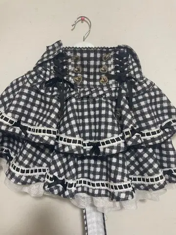 리즈리사 사다리 리본 깅엄 체크 티어드 치마바지 블랙