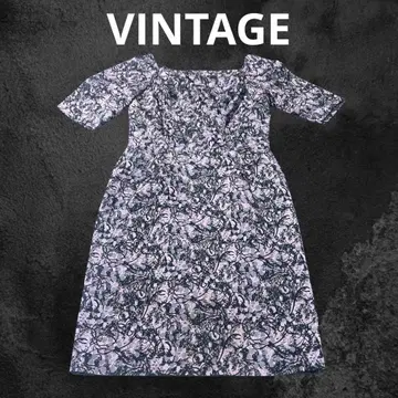 VINTAGE 스퀘어넥 올 패턴 추상 프린트 원피스 86