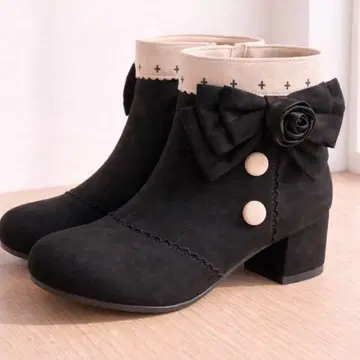 양산 공주 로즈 리본 레이스 부츠 블랙 M 23.5 새상품급