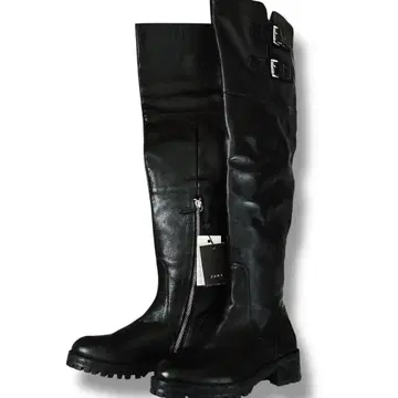 미사용 택 포함 ZARA 롱 부츠 니하이 천연 가죽 가죽 23cm 블랙