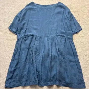 Veritecoeur 절개 포켓 튜닉 원피스 린넨 블루