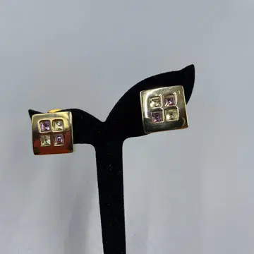 31 빈티지 컬러 스톤 부착 스퀘어 귀찌