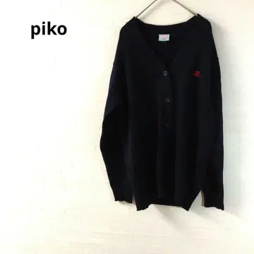 piko 가디건 긴팔 빨간 로고 자수 네이비 V넥 L