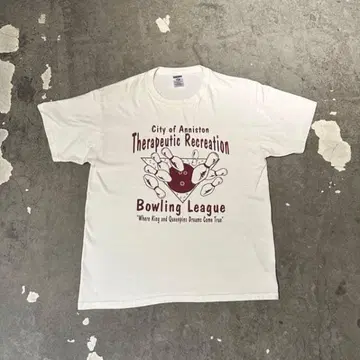 90's 저지 프린트 티셔츠 볼링 대회 화이트 L Jerzees