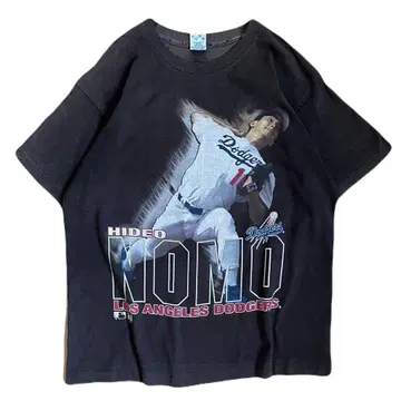 90's boro 노모 히데오 다저스 T셔츠 페이드 흑먹색 아이묭 착용