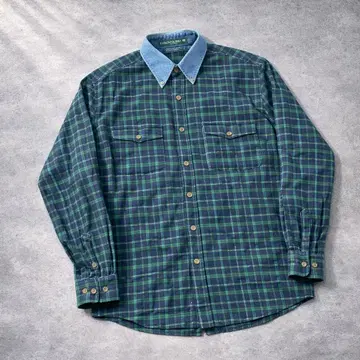 90s 우크라이나제 체크 플란넬 셔츠 블랙워치 데님 옷깃 봄옷