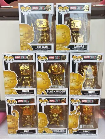 MARVEL 10주년 펀코 팝 8체 세트. Gold Chrome.