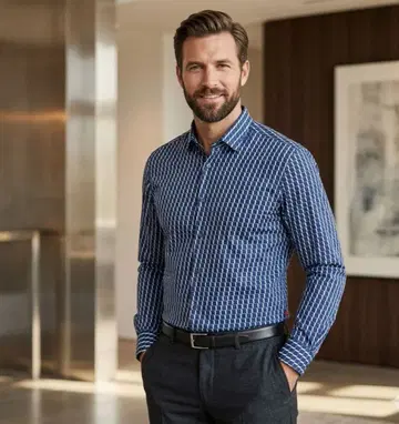 오타니 쇼헤이 휴고보스 기하학 패턴 이탈리아 원단 스트레치 셔츠 2XL