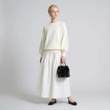 [ 새상품 ] BALLSEY 페이즐리 마틀라세 개더 롱 스커트 화이트 M