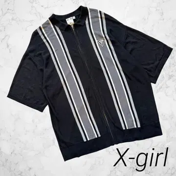 X-girl 엑스걸 하프 지퍼 반팔 니트 폴로 블랙 F
