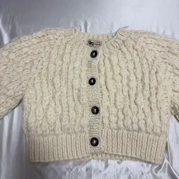 울 100% 니트 KHWOPA 손뜨개질 아이보리 가디건