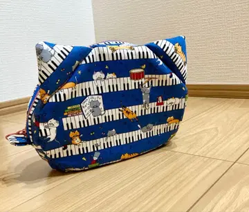 고양이 귀 파우치 음악 패턴 피아노 악기 파랑