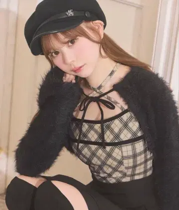 미셸 마카롱 오리지널 체크 무늬 앙상블 상의