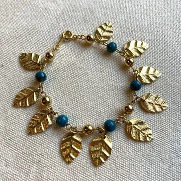 새상품급 80s 터콰이즈 & 골드 리프 팔찌 발찌