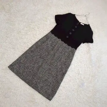 엔리코 도마니 반팔 니트 절개 트위드 원피스 꽃무늬 레이스 42