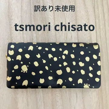미사용 츠모리치사토 프린트 도트 장지갑 단종 고양이 블랙 골드