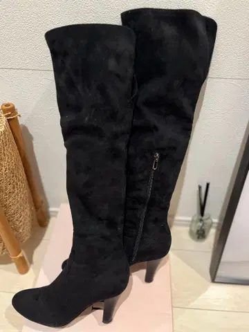 블랙 스웨이드 니하이 부츠 사이드 지퍼