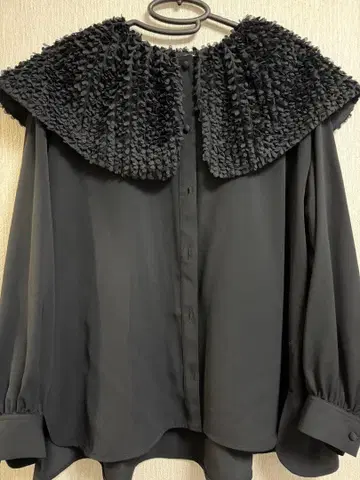 안미누 블랙 쉬폰 긴팔 블라우스