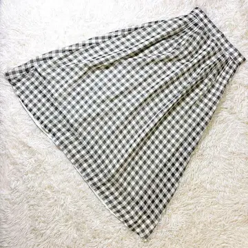 새상품급 미쉘클랑 깅엄 체크 롱 스커트 38 M 화이트 블랙