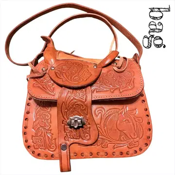웨스턴 멕시코 카빙 가죽 백 가방 말 안장 꽃 플라워 브라운