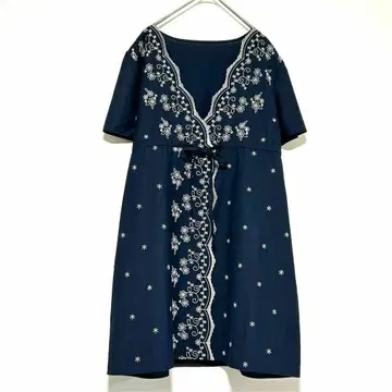 n0277 코이즈미 어패럴 무릎 기장 원피스 빈티지 자수 꽃무늬 올 패턴