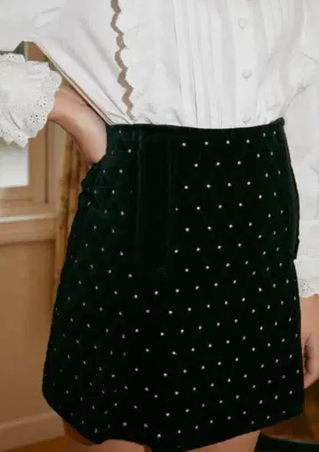 bibiy 블랙 벨벳 퀼팅 타이트 스커트