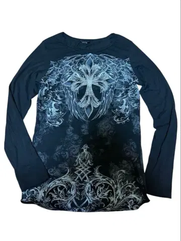 Y2K 긴팔 티셔츠 크로스 라메