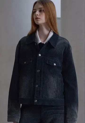 CLEL 앤티크 디자인 코듀로이 셔츠 자켓 네이비 S