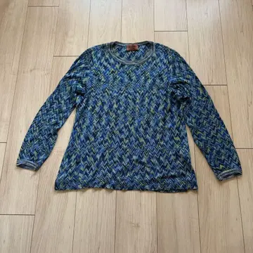 미쏘니 코튼 레이온 긴팔 니트 지그재그 올 패턴 빅 사이즈 48