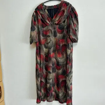 빈티지 올 패턴 원피스 서클 무늬 카슈쿨 드레이프 빨간색 블랙