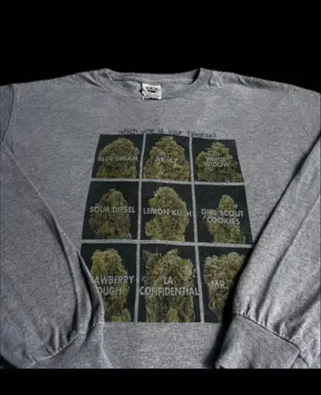 '마리화나' 사진 프린트 긴팔 티셔츠 DELTA 90s 00s 그레이