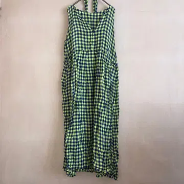 다니엘라 그레지스 린넨 원피스 그린 네이비 체크