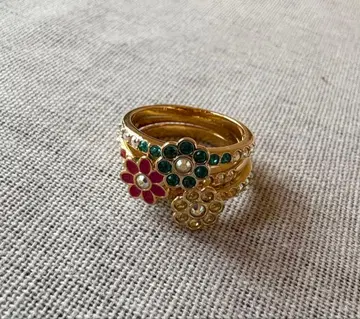 SWAROVSKI 플라워 3단 반지 골드 14호