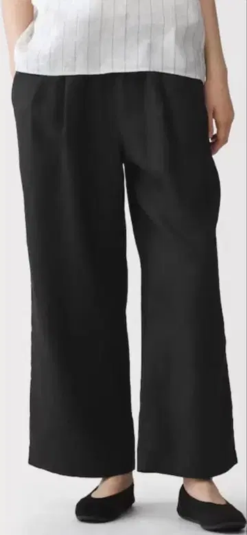 무인양품 린넨 워싱 이지 와이드 팬츠 여성 블랙 S