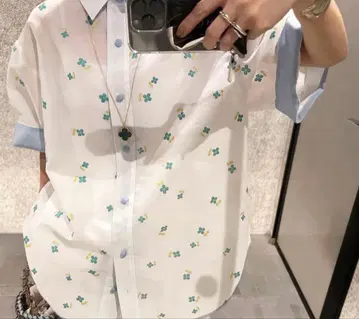 yori 라메 클로버 시어 셔츠 한정판 프리 사이즈 봄/여름
