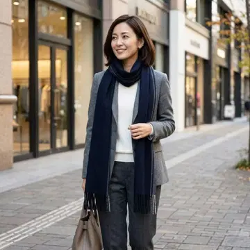 G2528*글로벌 워크 머플러 스톨 네이비 캐시미어 혼방 울