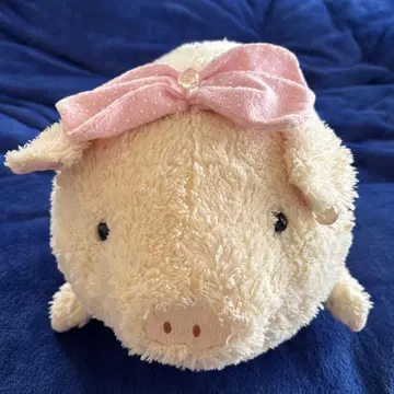 헤이세이 레트로 돈사마 봉제 인형 돼지 핑크 도트 리본 포함 폭신폭신