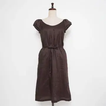 새상품급 마가렛호웰 시어 린넨 반팔 U넥 원피스 브라운 2*KD36