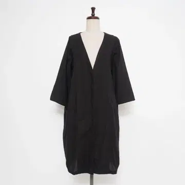 미즈이로 인드 린넨 혼방 V넥 셔츠 원피스 가운 블랙 F*KD817