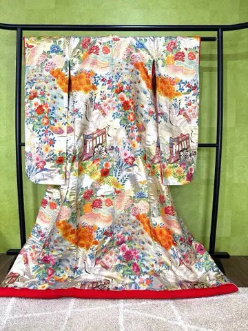 이로 우치카케 꽃무늬 학 문양 기모노