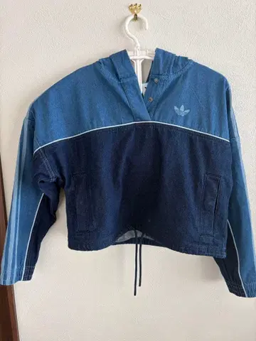 adidas 데님 블루 후드 부착 후드티 2XS