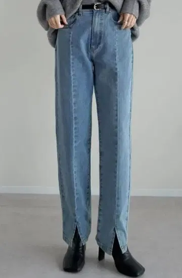 완판 색상 [ 리에디 ] 센터 슬릿 리사이클 데님 팬츠