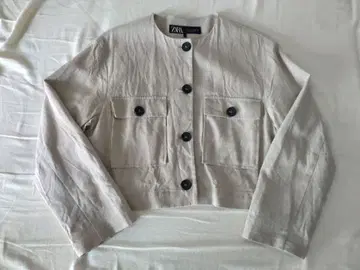 ZARA 베이지 크롭 자켓 S 봄/가을 아우터 소매 뒷면 스트라이프