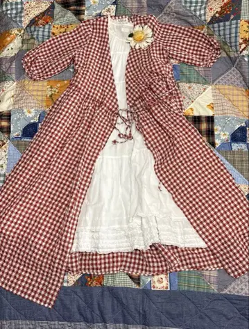 l'atelier du savon 레드 화이트 체크 롱 원피스