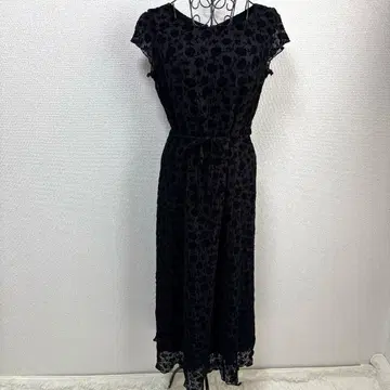 HARMONICA 하모니카 장미 무늬 롱 원피스 블랙