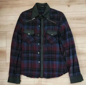 CIVARIZE 가죽 배색 체크 무늬 플란넬 셔츠 44