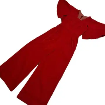 릴리 브라운 레드 프릴 소매 V넥 올인원 점프수트