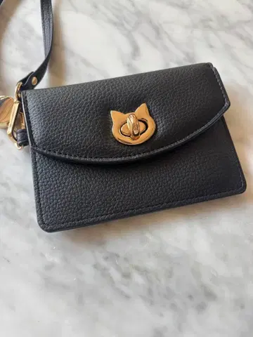 미사용 새상품 고양이 얼굴형 금장 장식 블랙 패스 케이스