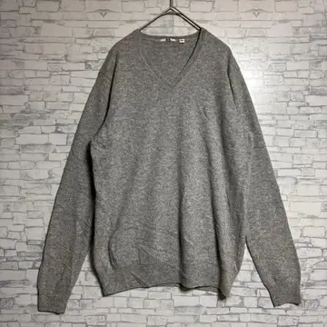 UNIQLO 유니클로 캐시미어 100% 그레이 V넥 스웨터 L 새상품급